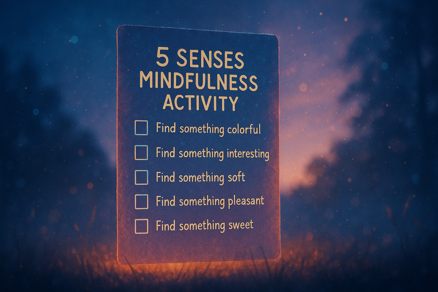 A 5 senses mindfulness activity checklist — mindfulness scavenger hunt